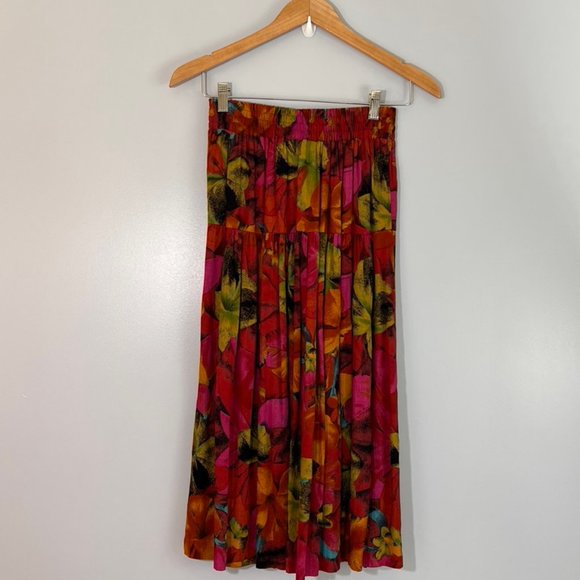 Vintage Pleated Floral Midi Skirt w/ Elastic Waist - Picture 2 of 4